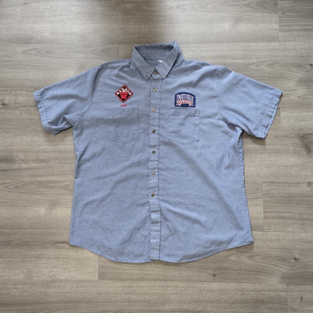 Vintage IceHouse Red Dog Truck Driver Employee Button-Up Shirt Size 18 USA Made